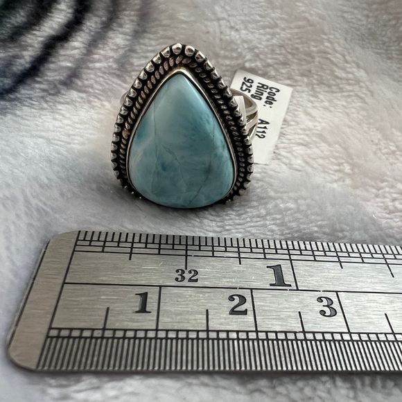 ❤️ Blue Larimar Southwestern 925 Ring Sz 8.75 Navajo Inspired 8.5gms - Picture 7 of 12
